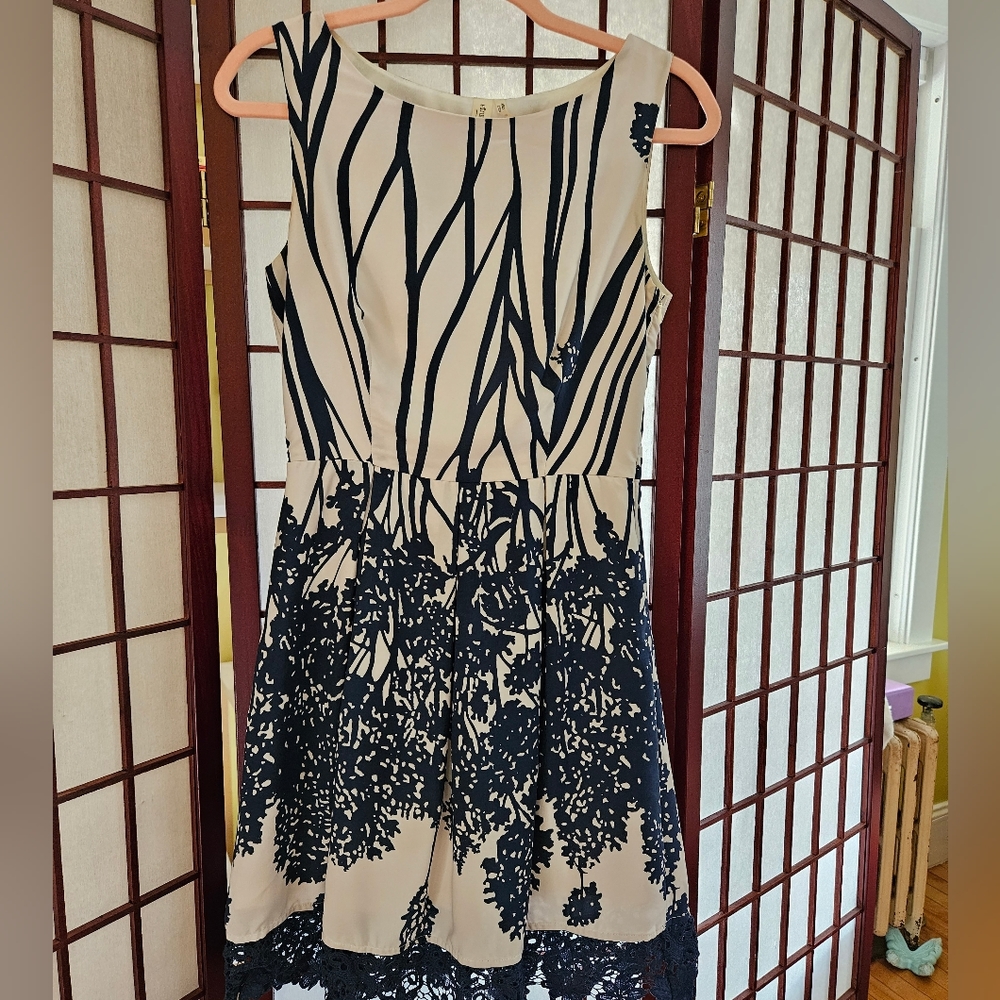 White and Navy Blue Floral Dress